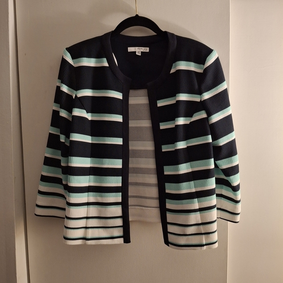 Studio One New York Women's Chic Striped Blazer - Navy, White, Green - Picture 1 of 8